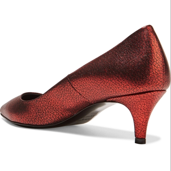 Maje Red Metallic Cracked-Leather Heels - Picture 3 of 4